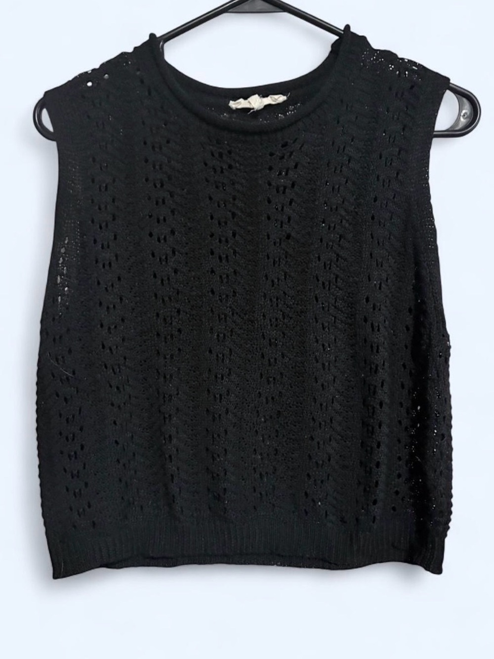 Solitaire Black Sleeveless Eyelet Knit Tank